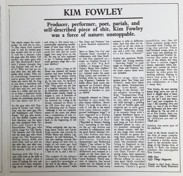 Kim Fowley – Living In The Streets LP vinyl record, image 7 of 9