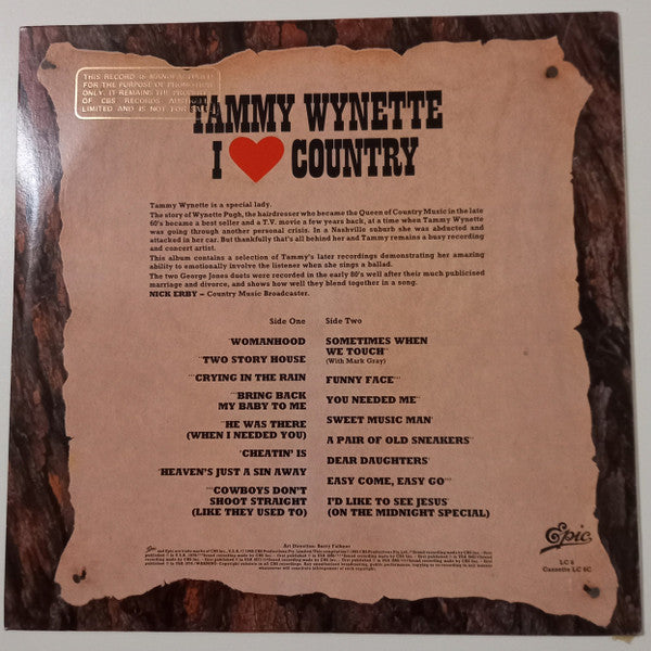 Tammy Wynette – I ❤ Country LP vinyl record, image 2 of 4