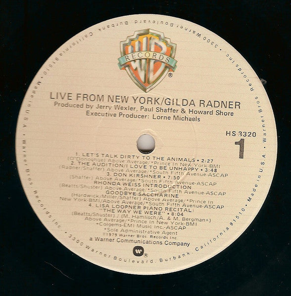 Gilda Radner – Live From New York LP vinyl record, image 2 of 3