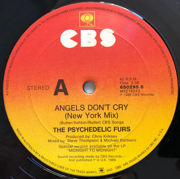 The Psychedelic Furs – Angels Don't Cry (New York Mix) 12" vinyl record, image 3 of 3
