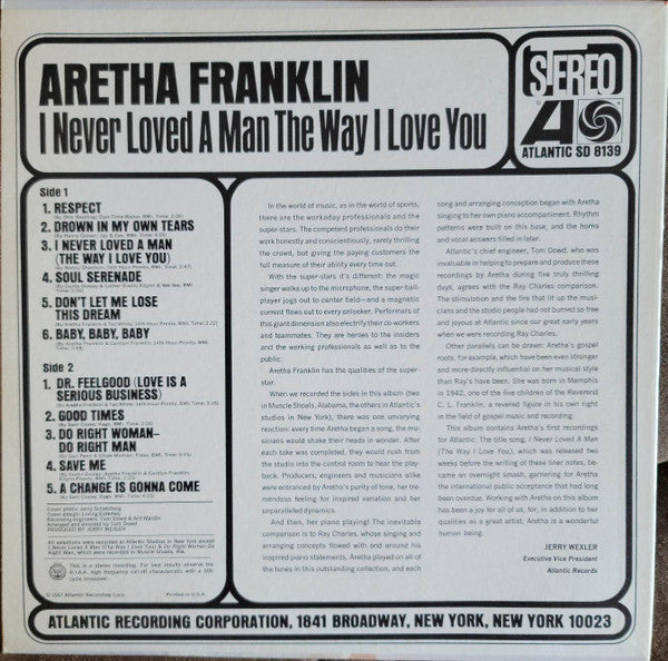Aretha Franklin – I Never Loved A Man The Way I Love You LP vinyl record, image 2 of 4