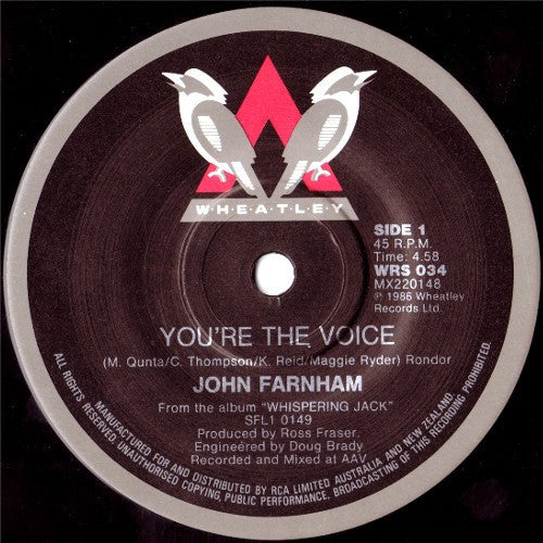 John Farnham – You're The Voice 7" vinyl record, image 1 of 2