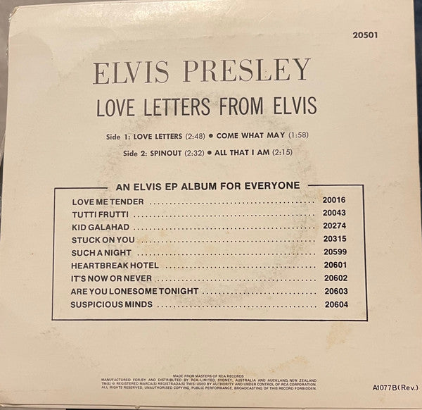 Elvis Presley – Love Letters From Elvis 7" vinyl record, image 2 of 4