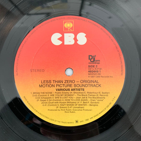 Various – Less Than Zero - Original Motion Picture Soundtrack LP vinyl record, image 6 of 7