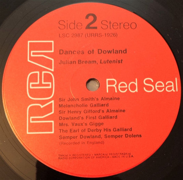 Julian Bream – Dances Of Dowland LP vinyl record, image 4 of 5
