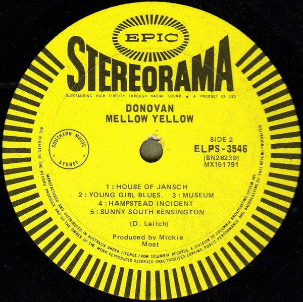 Donovan – Mellow Yellow LP vinyl record, image 4 of 4