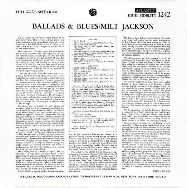 Milt Jackson – Ballads & Blues LP vinyl record, image 3 of 6