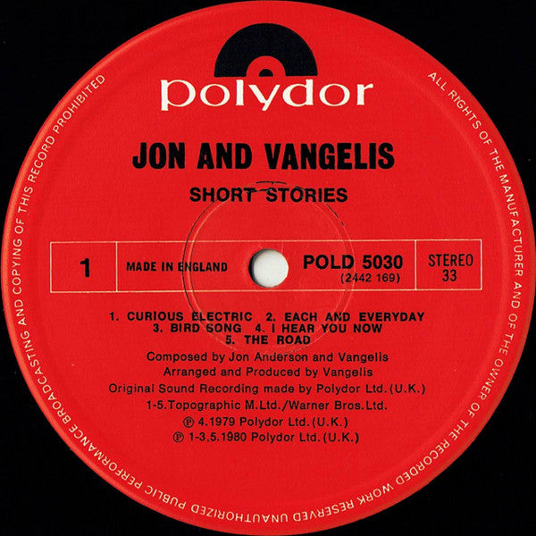 Jon & Vangelis – Short Stories LP vinyl record, image 3 of 6
