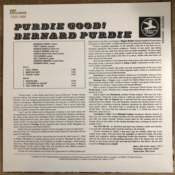 Bernard Purdie – Purdie Good! LP vinyl record, image 6 of 6