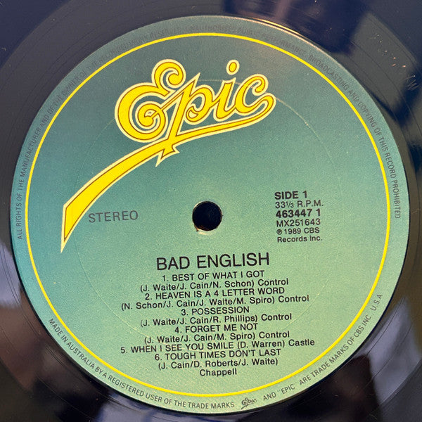Bad English – Bad English LP vinyl record, image 3 of 4