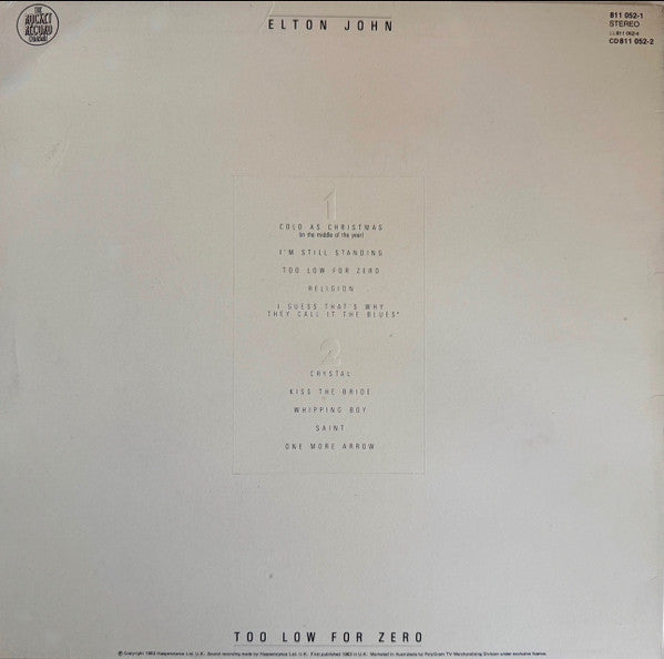 Elton John – Too Low For Zero LP vinyl record, image 2 of 6