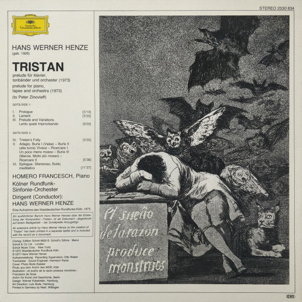 Hans Werner Henze, Homero Francesch, Kölner Rundfunk-Sinfonie-Orchester – Tristan LP vinyl record, image 2 of 6
