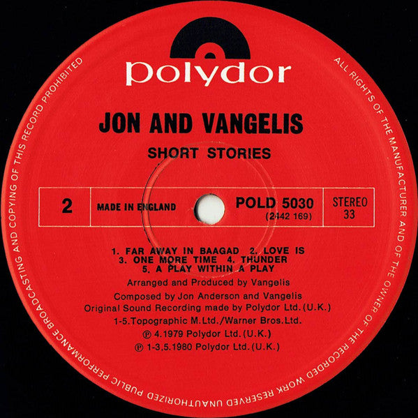 Jon & Vangelis – Short Stories LP vinyl record, image 4 of 6