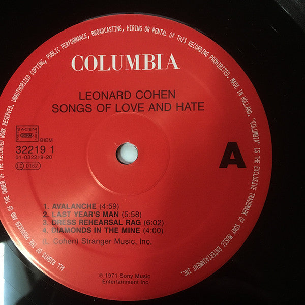 Leonard Cohen – Songs Of Love And Hate LP vinyl record, image 4 of 4