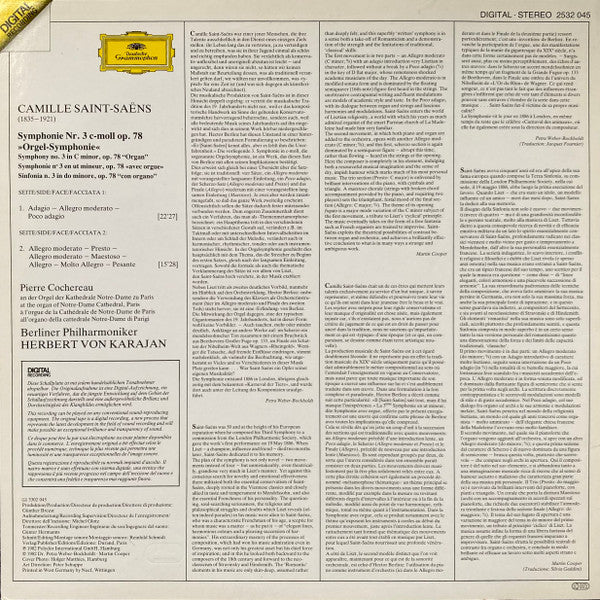 Camille Saint-Saëns, Pierre Cochereau, Berliner Philharmoniker, Herbert von Karajan – Symphony No.3 "Organ" • "Orgel-Symphonie" LP vinyl record, image 2 of 4