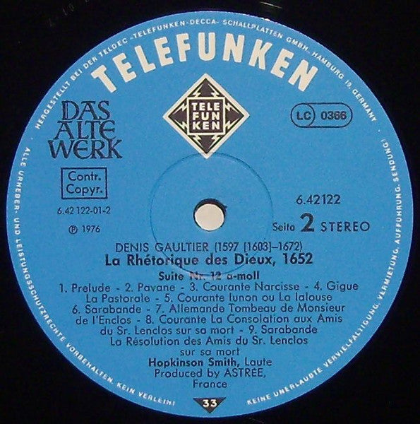 Denis Gaultier, Hopkinson Smith – La Rhétorique Des Dieux 1652 LP vinyl record, image 3 of 3