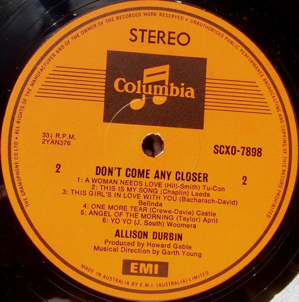 Allison Durbin – Don't Come Any Closer LP vinyl record, image 4 of 4