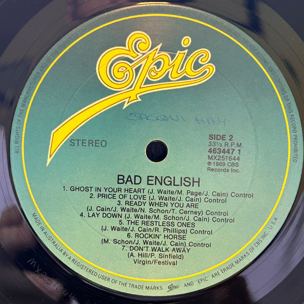 Bad English – Bad English LP vinyl record, image 4 of 4