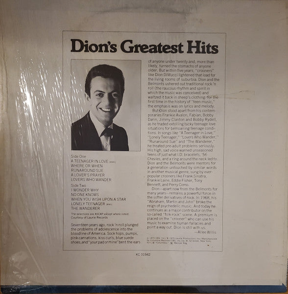 Dion – Dion's Greatest Hits LP vinyl record, image 2 of 5