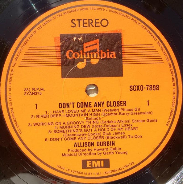 Allison Durbin – Don't Come Any Closer LP vinyl record, image 3 of 4