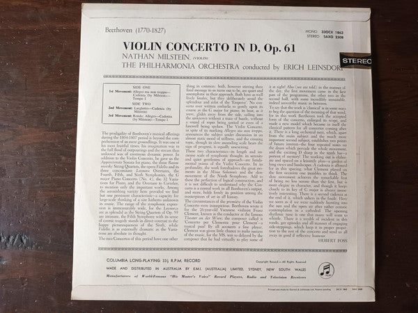 Ludwig van Beethoven, Nathan Milstein, Erich Leinsdorf – Violin Concerto LP vinyl record, image 3 of 5