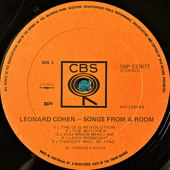 Leonard Cohen – Songs From A Room LP vinyl record, image 4 of 4