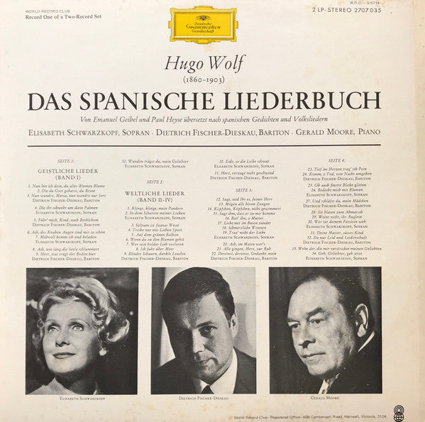 Hugo Wolf, Elisabeth Schwarzkopf, Dietrich Fischer-Dieskau, Gerald Moore – Das Spanische Liederbuch (2xLP) LP vinyl record, image 2 of 9