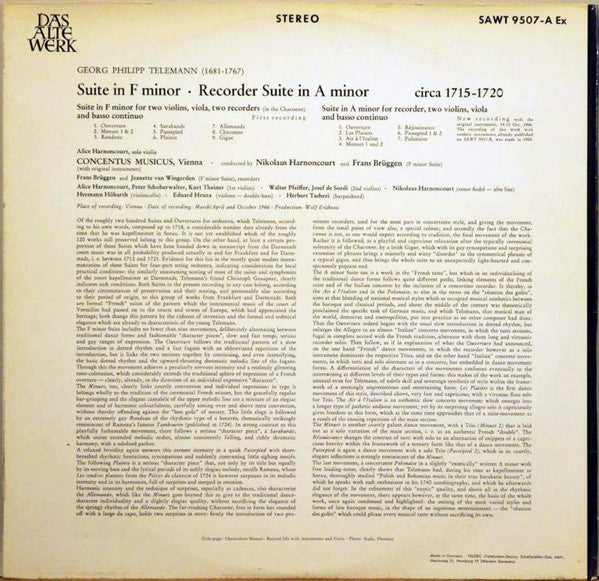Georg Philipp Telemann – Suite in F Minor • Recorder Suite In A Minor • Circa 1715-1720 LP vinyl record, image 2 of 5