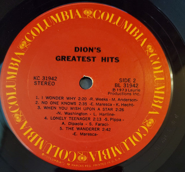 Dion – Dion's Greatest Hits LP vinyl record, image 4 of 5