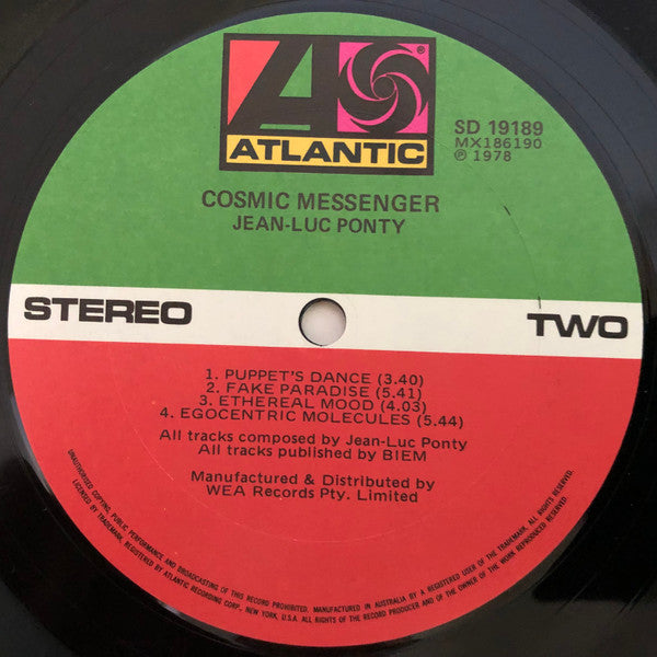 Jean-Luc Ponty – Cosmic Messenger LP vinyl record, image 6 of 6