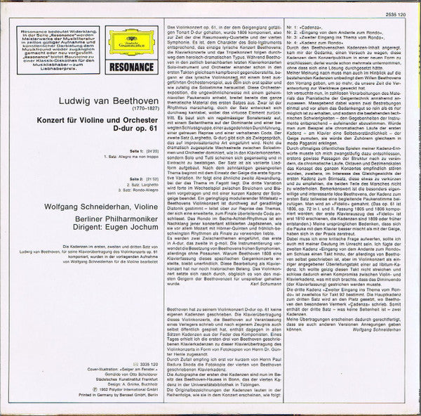 Ludwig Van Beethoven, Wolfgang Schneiderhan, Berliner Philharmoniker, Eugen Jochum – Violinkonzert LP vinyl record, image 2 of 4