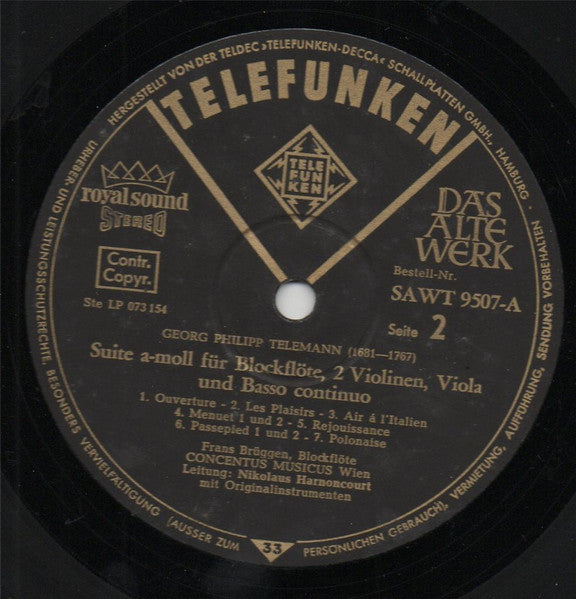 Georg Philipp Telemann – Suite in F Minor • Recorder Suite In A Minor • Circa 1715-1720 LP vinyl record, image 4 of 5