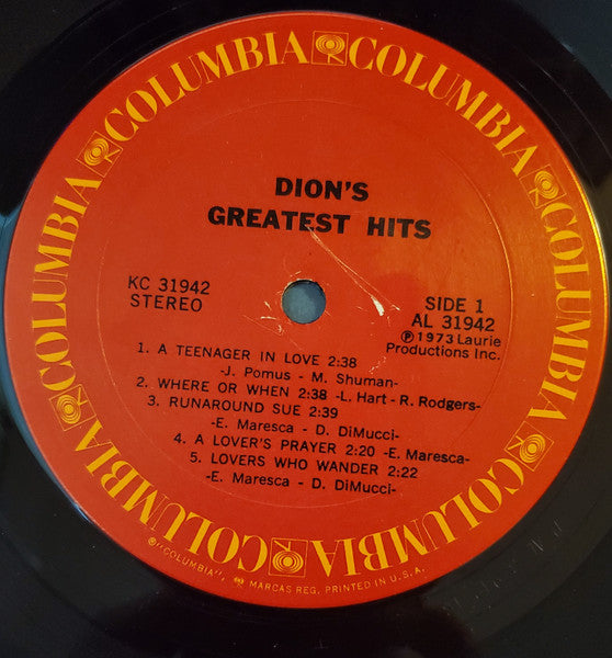 Dion – Dion's Greatest Hits LP vinyl record, image 3 of 5