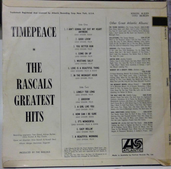 The Rascals – Time Peace: The Rascals' Greatest Hits LP vinyl record, image 2 of 4