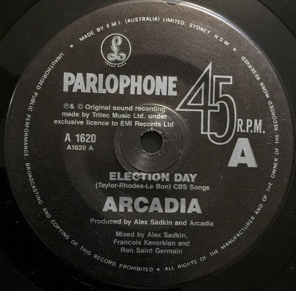 Arcadia – Election Day 7" vinyl record, image 2 of 2