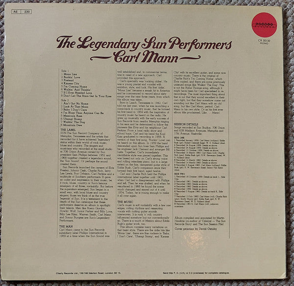 Carl Mann – The Legendary Sun Performers LP vinyl record, image 2 of 4