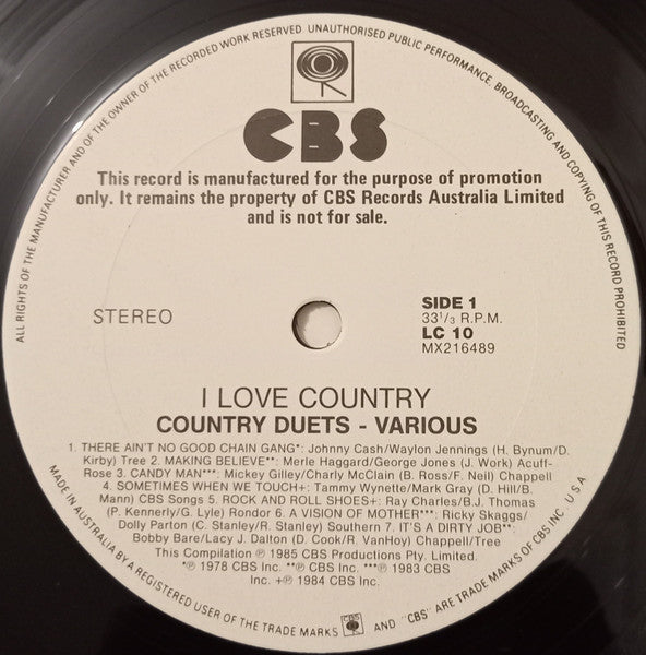 Various – Country Duets - I Love Country LP vinyl record, image 3 of 4