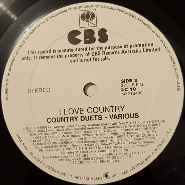 Various – Country Duets - I Love Country LP vinyl record, image 4 of 4