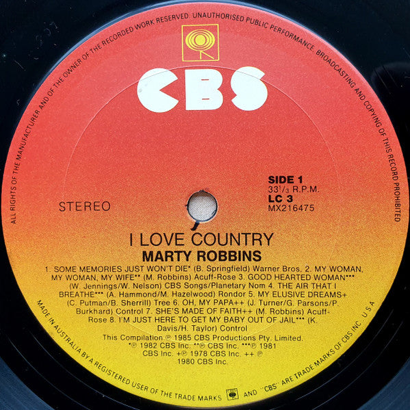 Marty Robbins – I Love Country LP vinyl record, image 3 of 4