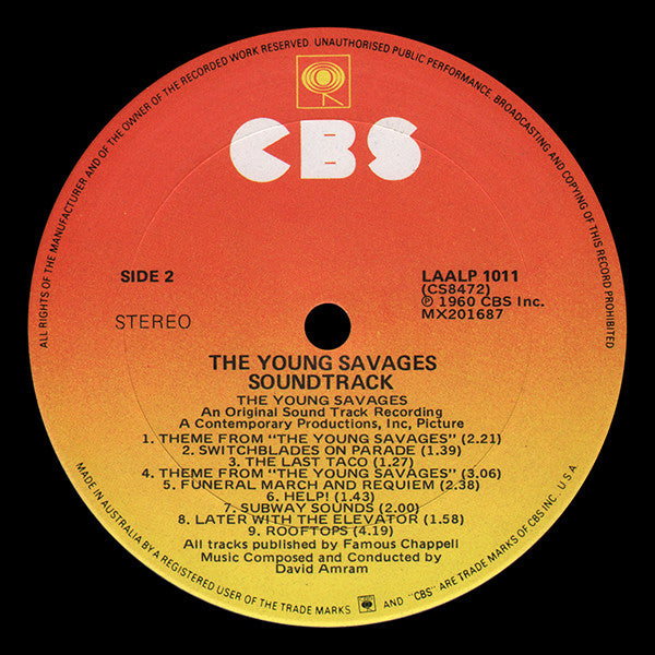 David Amram – The Young Savages (An Original Sound Track Recording) LP vinyl record, image 4 of 4