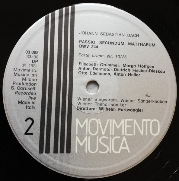 Johann Sebastian Bach, Anton Dermota, Dietrich Fischer-Dieskau, Elisabeth Grümmer, Marga Höffgen, Otto Edelmann, Wiener Akademie Kammerchor, Die Wiener Sängerknaben, Wiener Philharmoniker, Wilhelm Furtwängler – Passio Secundum Matthaeum BWV 244 (3xLP) LP vinyl record, image 5 of 9