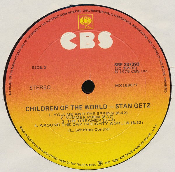 Stan Getz – Children Of The World LP vinyl record, image 4 of 4