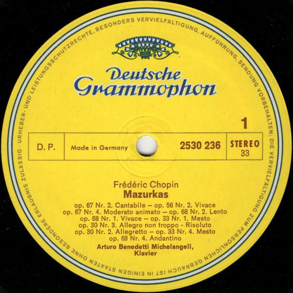 Arturo Benedetti Michelangeli, Frédéric Chopin – 10 Mazurkas · Prélude Op. 45 · Ballade Op.23 · Scherzo Op. 31 LP vinyl record, image 3 of 5