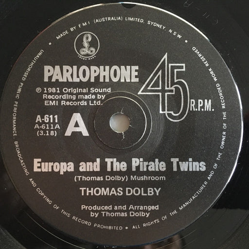 Thomas Dolby – Europa And The Pirate Twins 7" vinyl record, image 1 of 3