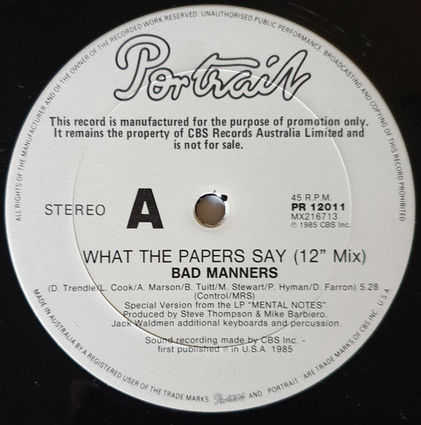 Bad Manners – What The Papers Say 12" vinyl record, image 3 of 4