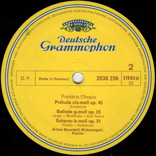 Arturo Benedetti Michelangeli, Frédéric Chopin – 10 Mazurkas · Prélude Op. 45 · Ballade Op.23 · Scherzo Op. 31 LP vinyl record, image 4 of 5
