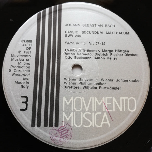 Johann Sebastian Bach, Anton Dermota, Dietrich Fischer-Dieskau, Elisabeth Grümmer, Marga Höffgen, Otto Edelmann, Wiener Akademie Kammerchor, Die Wiener Sängerknaben, Wiener Philharmoniker, Wilhelm Furtwängler – Passio Secundum Matthaeum BWV 244 (3xLP) LP vinyl record, image 6 of 9