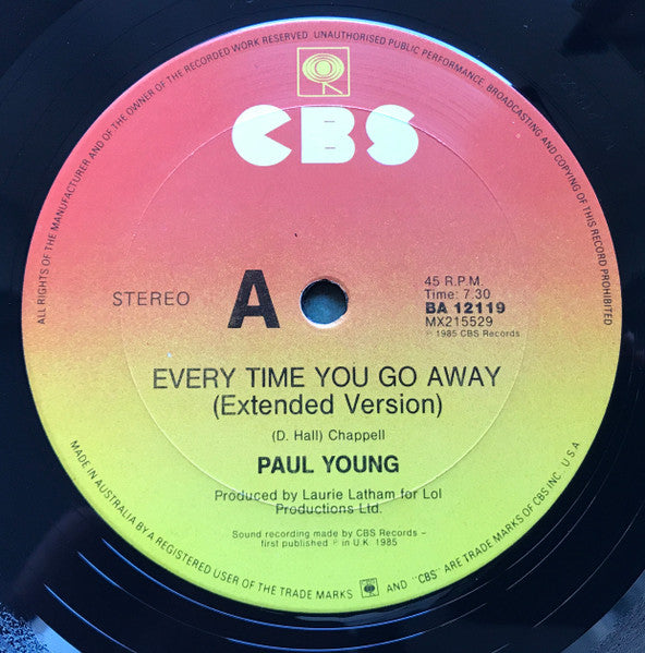 Paul Young – Every Time You Go Away (Extended Remix Version) 12" vinyl record, image 3 of 4