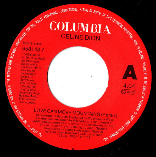 Céline Dion – Love Can Move Mountains 7" vinyl record, image 3 of 4