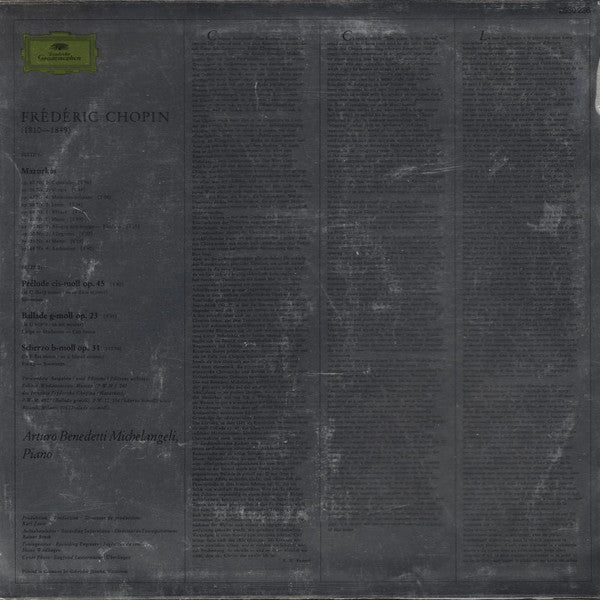 Arturo Benedetti Michelangeli, Frédéric Chopin – 10 Mazurkas · Prélude Op. 45 · Ballade Op.23 · Scherzo Op. 31 LP vinyl record, image 2 of 5